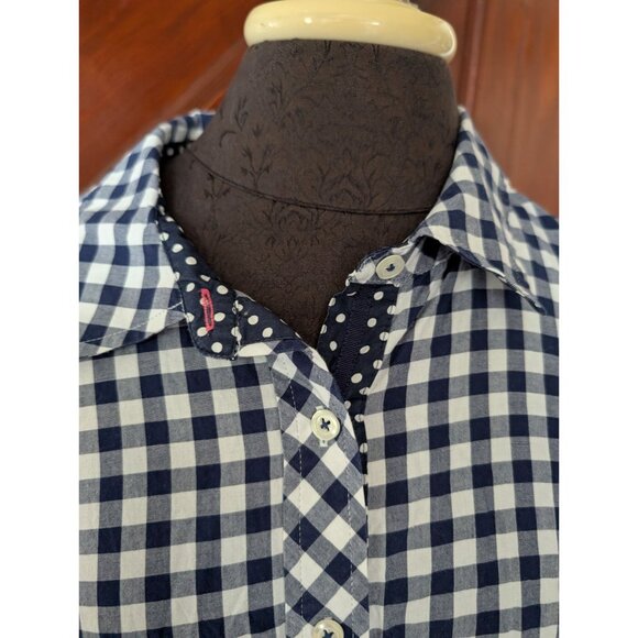 Talbots 1X Womens Blue & White Gingham Button-Down Shirt With Polka Dot Trim - Picture 3 of 7